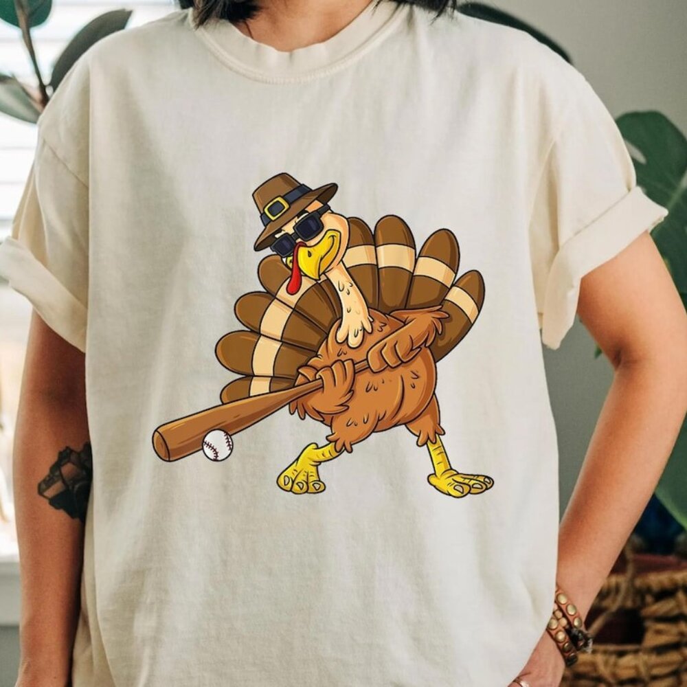 Thanksgiving Turkey Baseball Shirt Funny Sports Tee